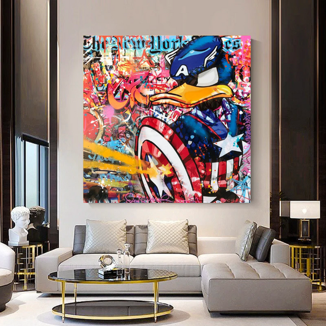 Disney Donald Duck Warrior Captain America Graffiti Canvas Wall Art