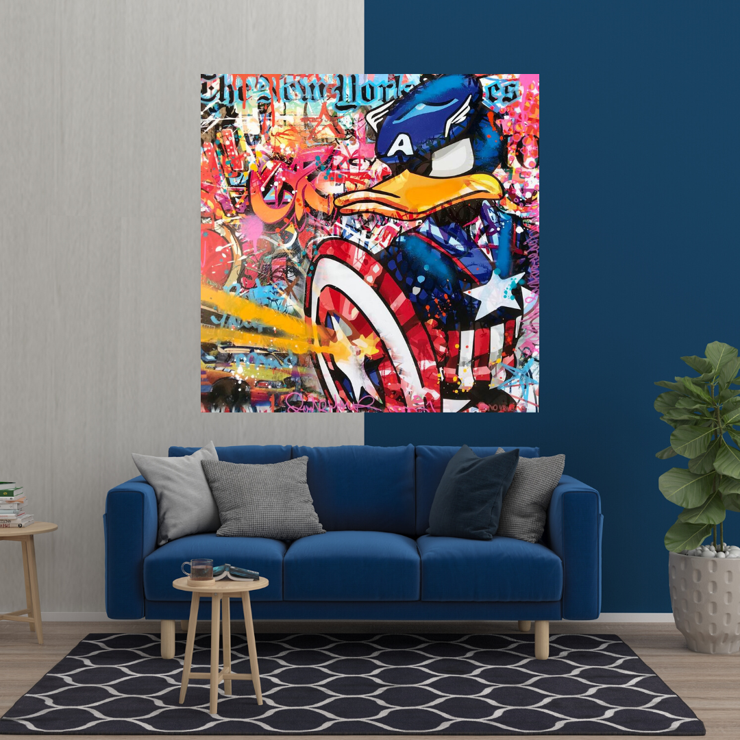 Disney Donald Duck Warrior Captain America Graffiti Canvas Wall Art-ChandeliersDecor