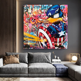 Disney Donald Duck Warrior Captain America Graffiti Canvas Wall Art-ChandeliersDecor