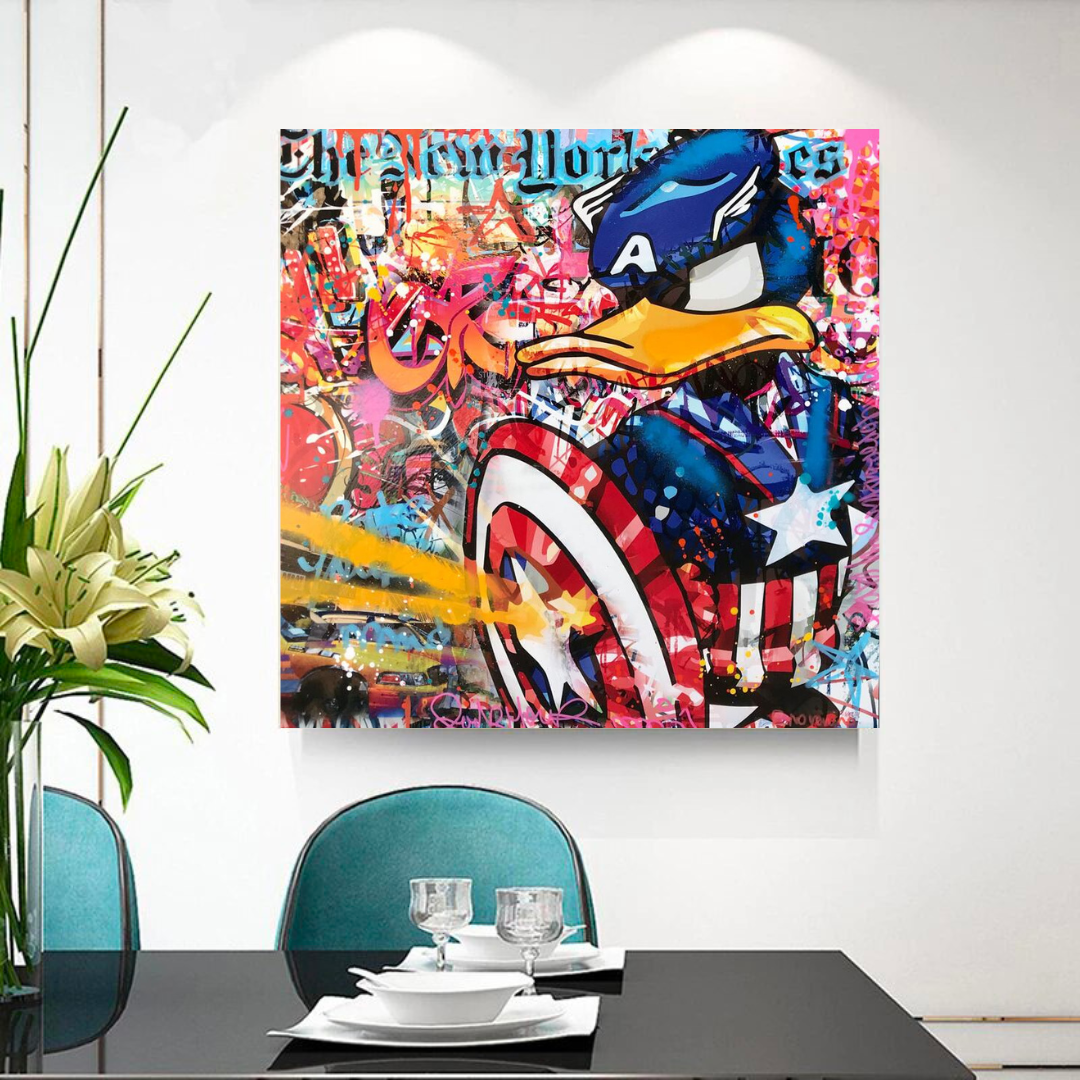 Disney Donald Duck Warrior Captain America Graffiti Canvas Wall Art-ChandeliersDecor