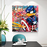 Disney Donald Duck Warrior Captain America Graffiti Canvas Wall Art-ChandeliersDecor