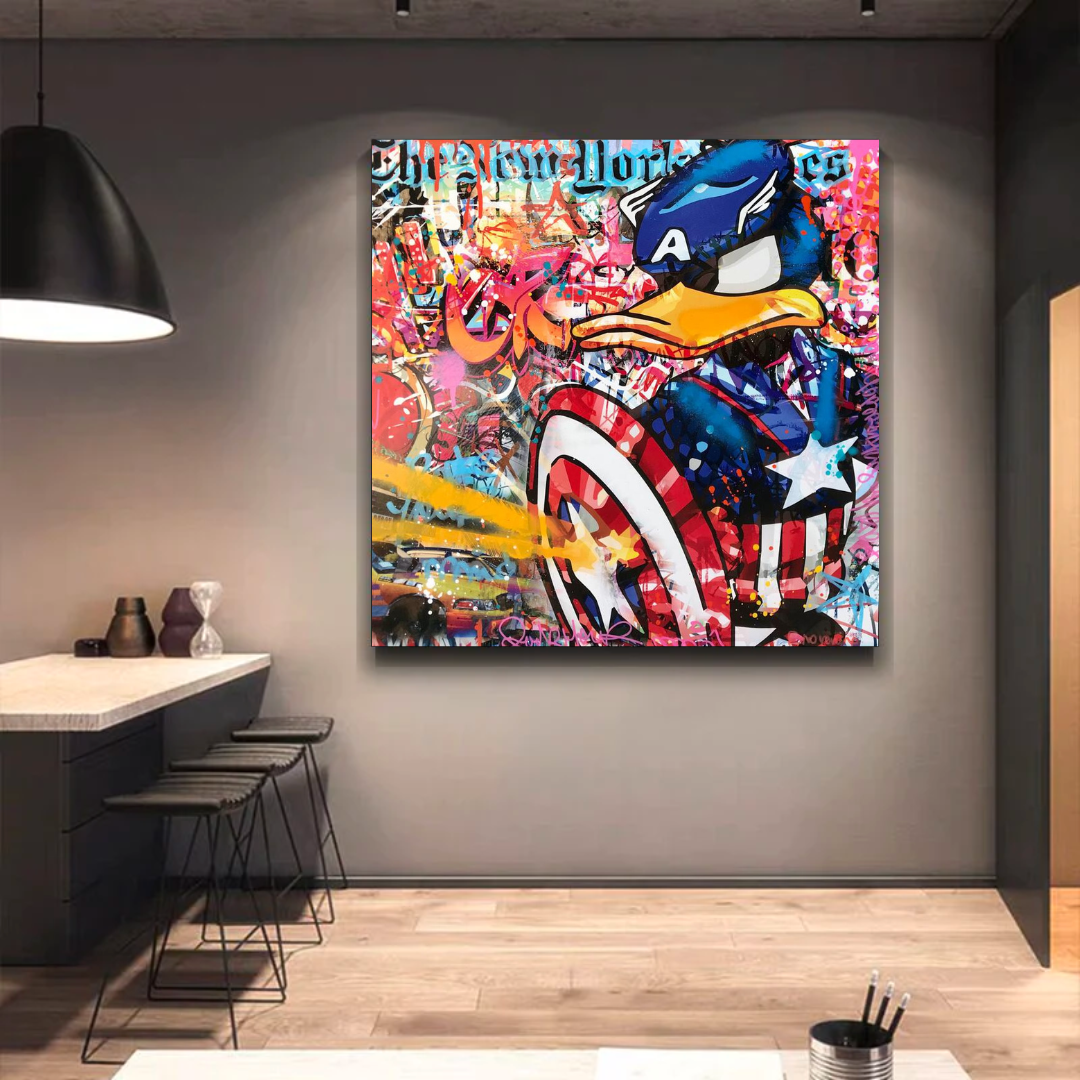 Disney Donald Duck Warrior Captain America Graffiti Canvas Wall Art-ChandeliersDecor