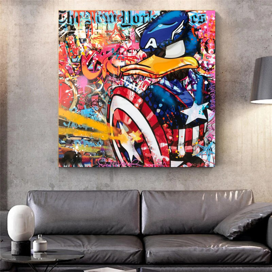 Disney Donald Duck Warrior Captain America Graffiti Canvas Wall Art-ChandeliersDecor