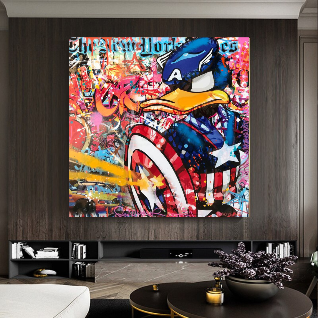 Disney Donald Duck Warrior Captain America Graffiti Canvas Wall Art-ChandeliersDecor