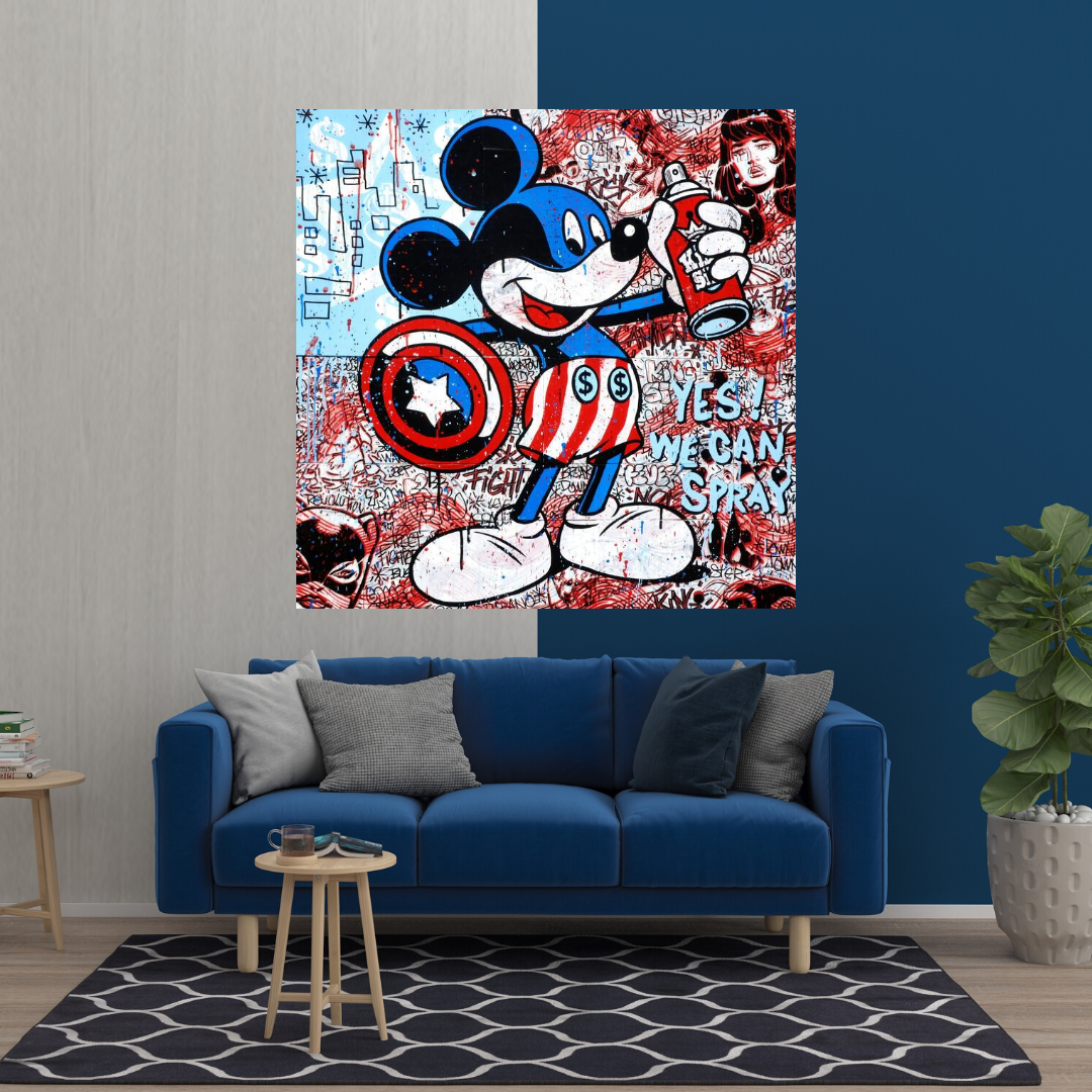 Disney Mickey Mouse Warrior Captain America Graffiti Canvas Wall Art-ChandeliersDecor