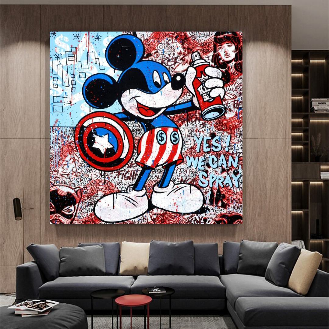 Disney Mickey Mouse Guerrier Captain America Graffiti Art mural sur toile