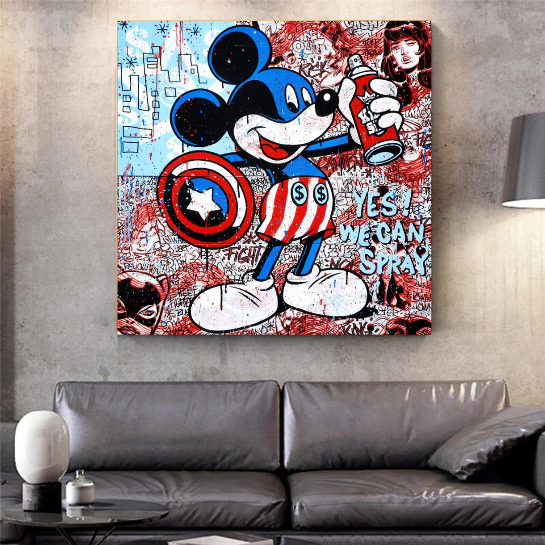 Disney Mickey Mouse Warrior Captain America Graffiti Canvas Wall Art-ChandeliersDecor