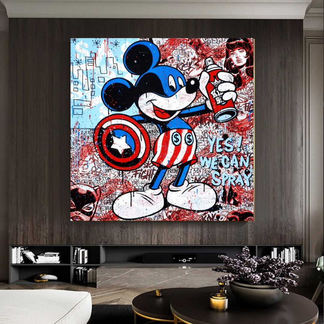 Disney Mickey Mouse Warrior Captain America Graffiti Canvas Wall Art-ChandeliersDecor