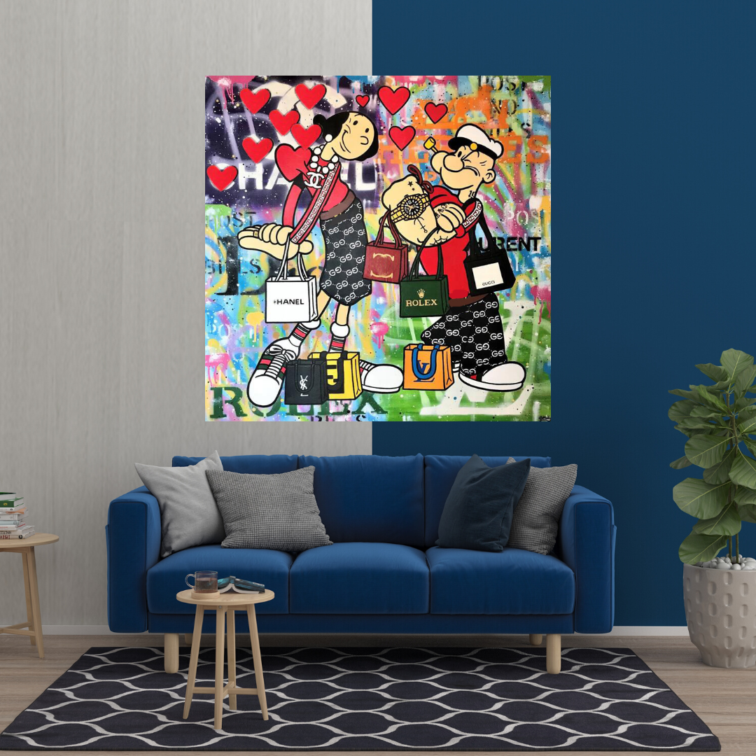 Disney Popeye and Girlfriend Graffiti Canvas Wall Art-ChandeliersDecor