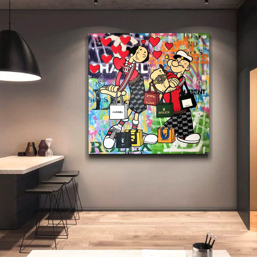 Disney Popeye and Girlfriend Graffiti Canvas Wall Art-ChandeliersDecor