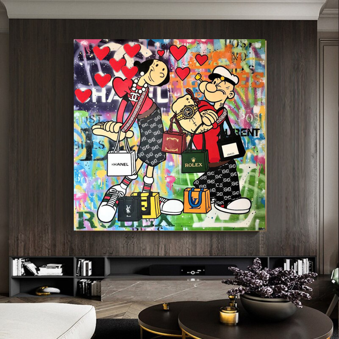 Disney Popeye and Girlfriend Graffiti Canvas Wall Art-ChandeliersDecor