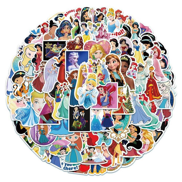 Disney Princess Stickers Frozen Anna/Elsa Cinderella Ariel Cartoon Movie Princess Decals Kids Toy Gift-ChandeliersDecor