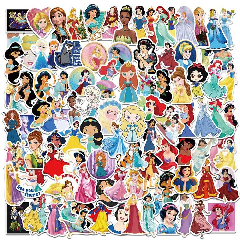 Disney Princess Stickers Frozen Anna/Elsa Cinderella Ariel Cartoon Movie Princess Decals Kids Toy Gift-ChandeliersDecor
