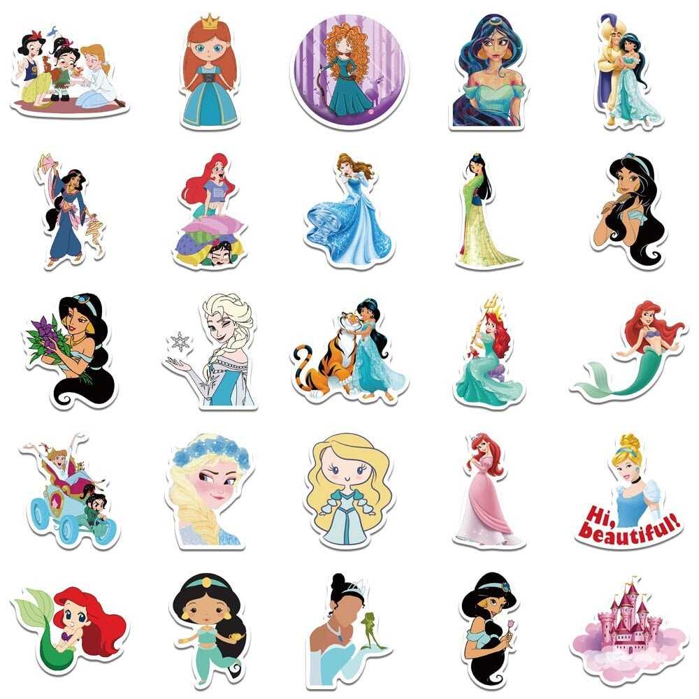 Disney Princess Stickers Frozen Anna/Elsa Cinderella Ariel Cartoon Movie Princess Decals Kids Toy Gift-ChandeliersDecor