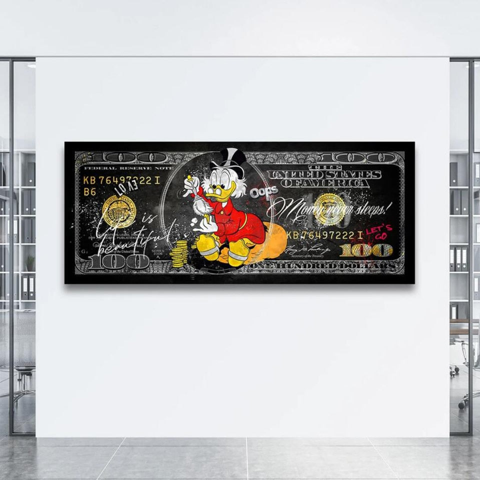 Disney Scrooge McDuck Dollar Donald Duck Canvas Wall Art-ChandeliersDecor