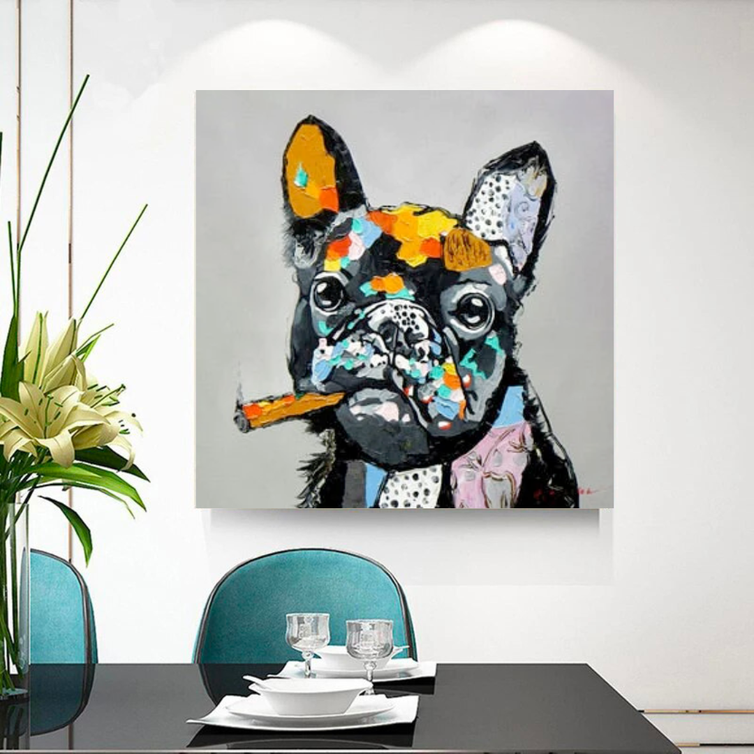 Dog Cheers Smoking Bulldog Canvas Wall Art-ChandeliersDecor