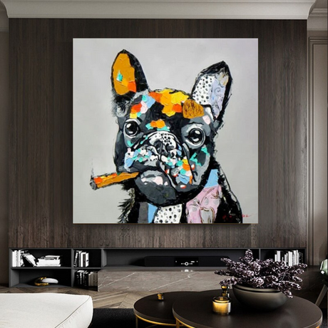 Dog Cheers Smoking Bulldog Canvas Wall Art-ChandeliersDecor