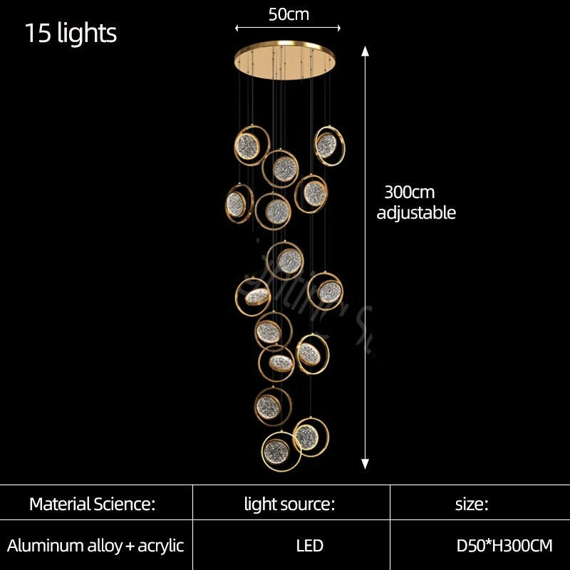 Double Rings Staircase Chandelier: Luxury Lighting Fixture-ChandeliersDecor