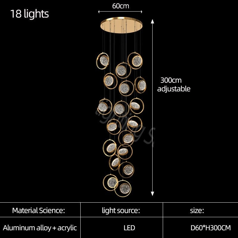 Double Rings Staircase Chandelier: Luxury Lighting Fixture-ChandeliersDecor