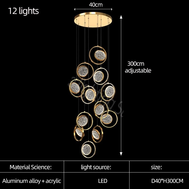 Double Rings Staircase Chandelier: Luxury Lighting Fixture-ChandeliersDecor