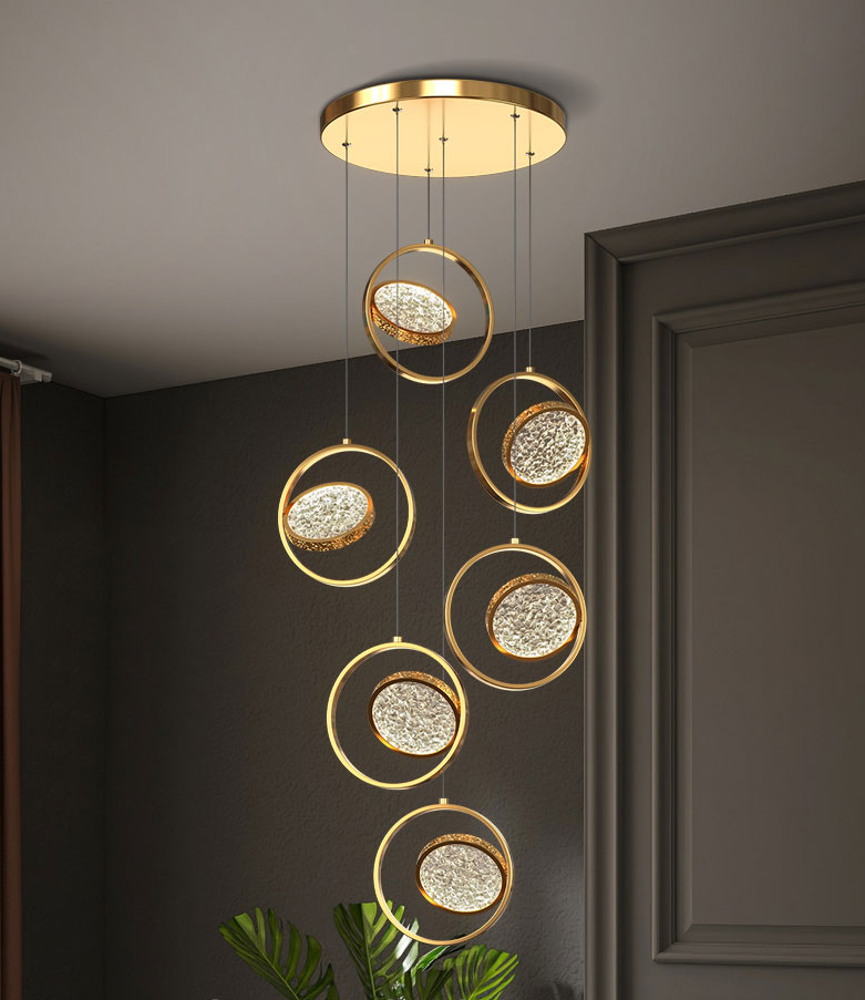 Double Rings Staircase Chandelier: Luxury Lighting Fixture-ChandeliersDecor