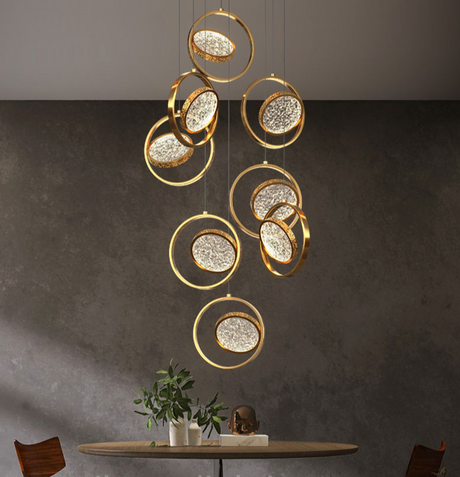 Double Rings Staircase Chandelier: Luxury Lighting Fixture-ChandeliersDecor