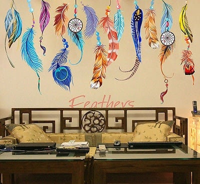 Colorful Dream Catcher Wall Sticker | Colourful Feathers Wall Decal