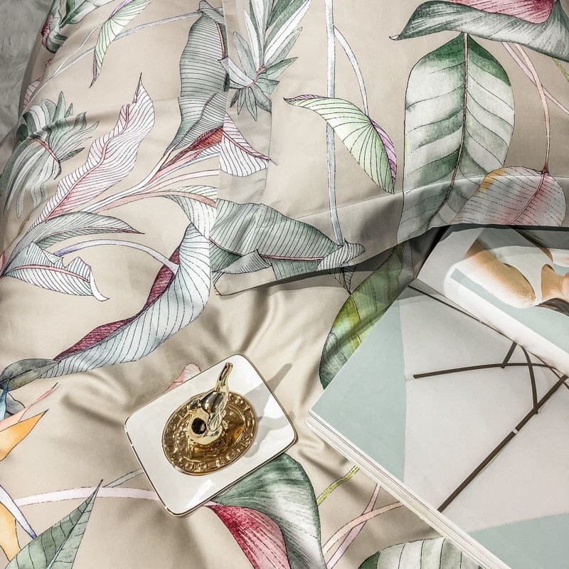 Egyptian Cotton Vibrant Flower Tree Leaves Print Bedding Set