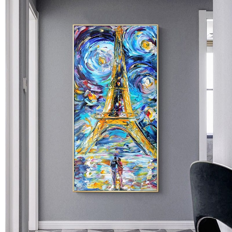 Eiffel Tower Of Paris Night Canvas Wall Art-ChandeliersDecor