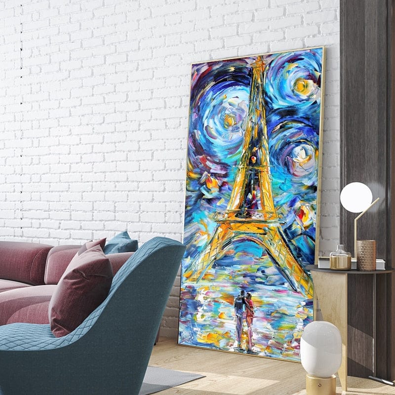Eiffel Tower Of Paris Night Canvas Wall Art-ChandeliersDecor