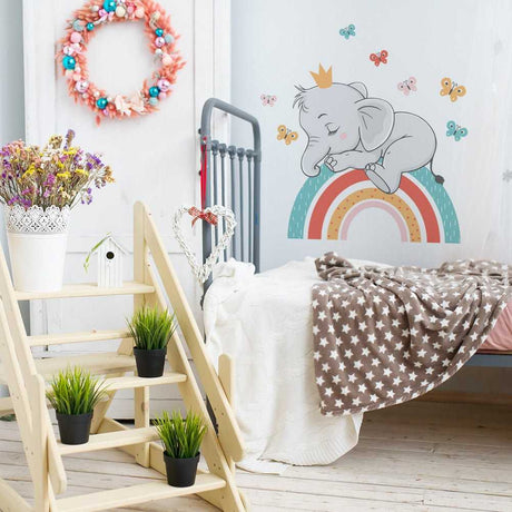 Elephant on Rainbow Wall Sticker | Kids Nursery Wall Decal | Large Rainbow Wall Decal