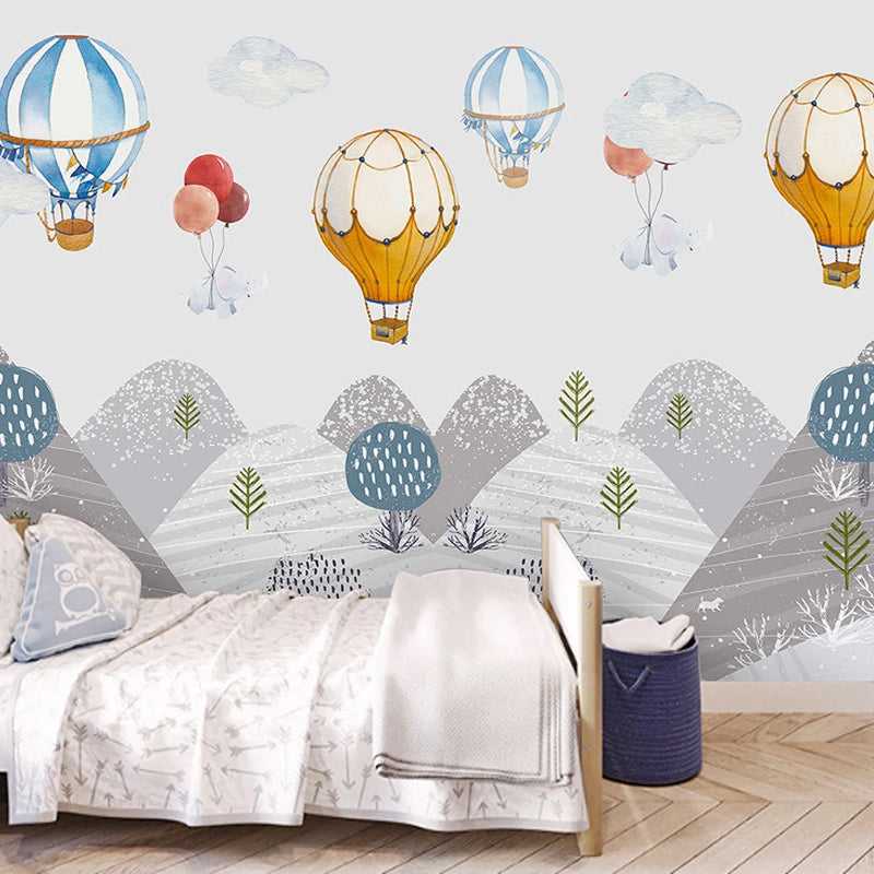 Elephants Hanging from Air Balloons: Kids Nursery Wallpaper-ChandeliersDecor