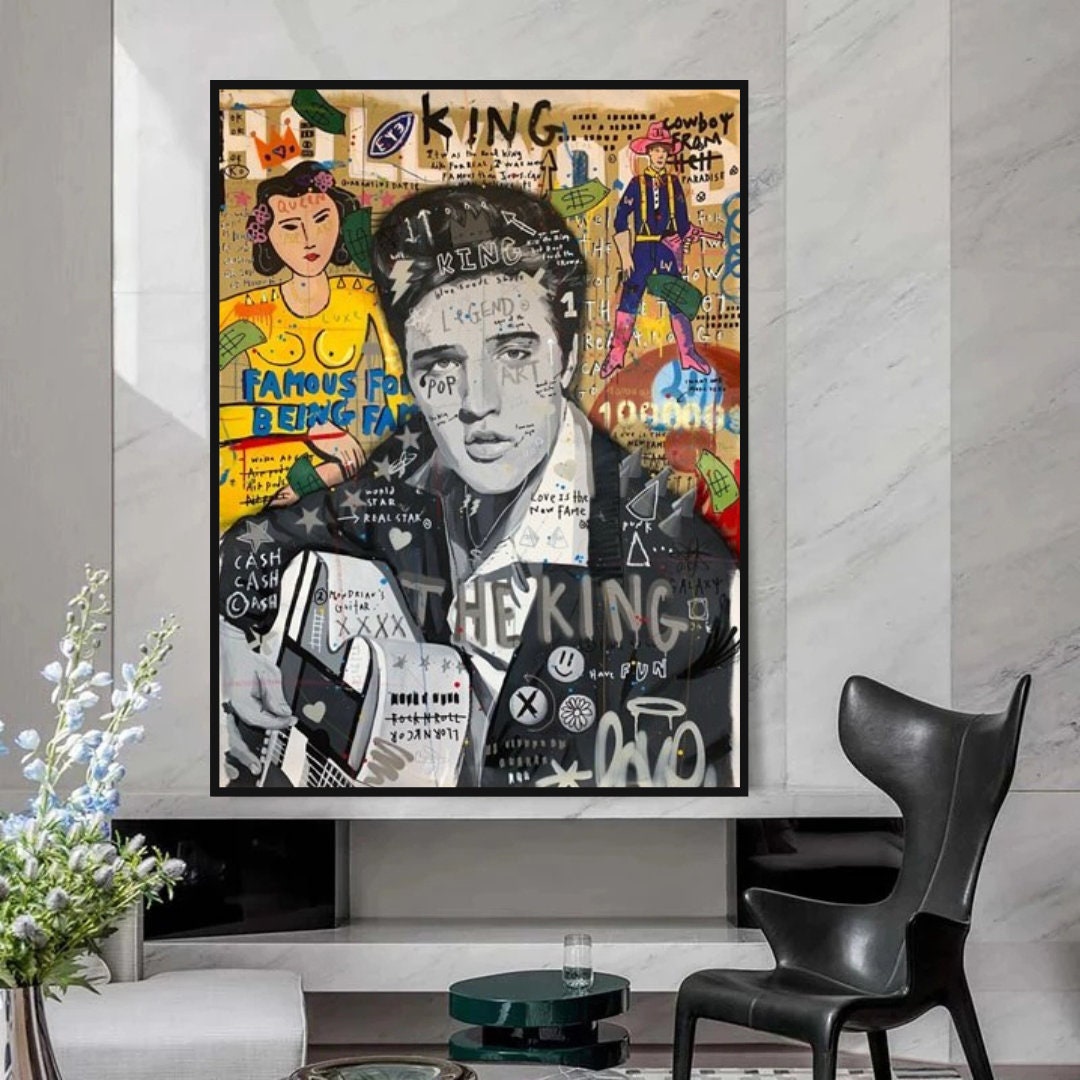 Elvis Presley Singer Graffiti Canvas Wall Art-ChandeliersDecor