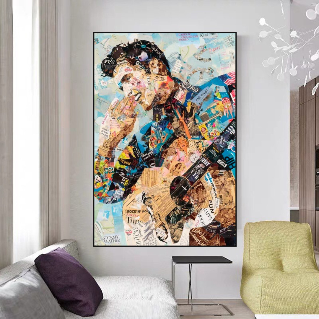 Elvis Presley Singer Portrait Canvas Painting Abstract Magazine Wall Art-ChandeliersDecor