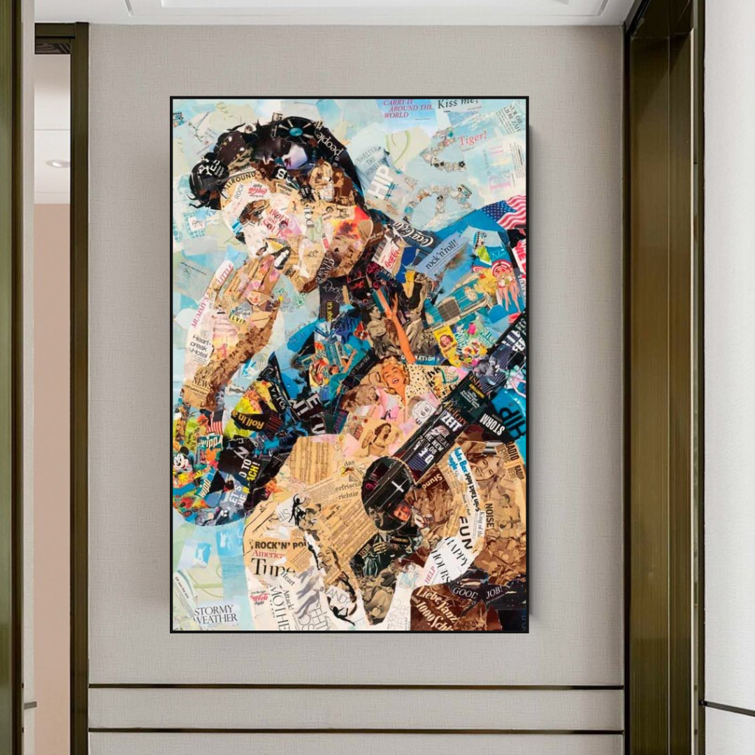 Elvis Presley Chanteur Portrait Toile Peinture Abstrait Magazine Wall Art