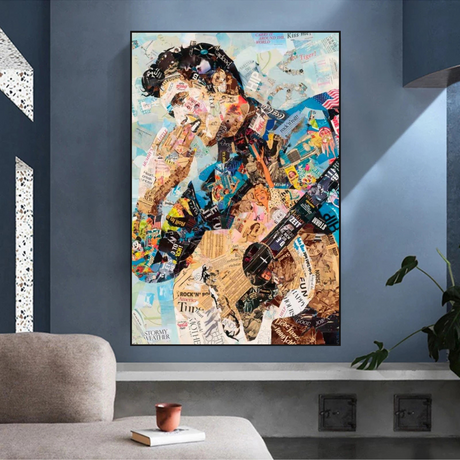 Elvis Presley Singer Portrait Canvas Painting Abstract Magazine Wall Art-ChandeliersDecor