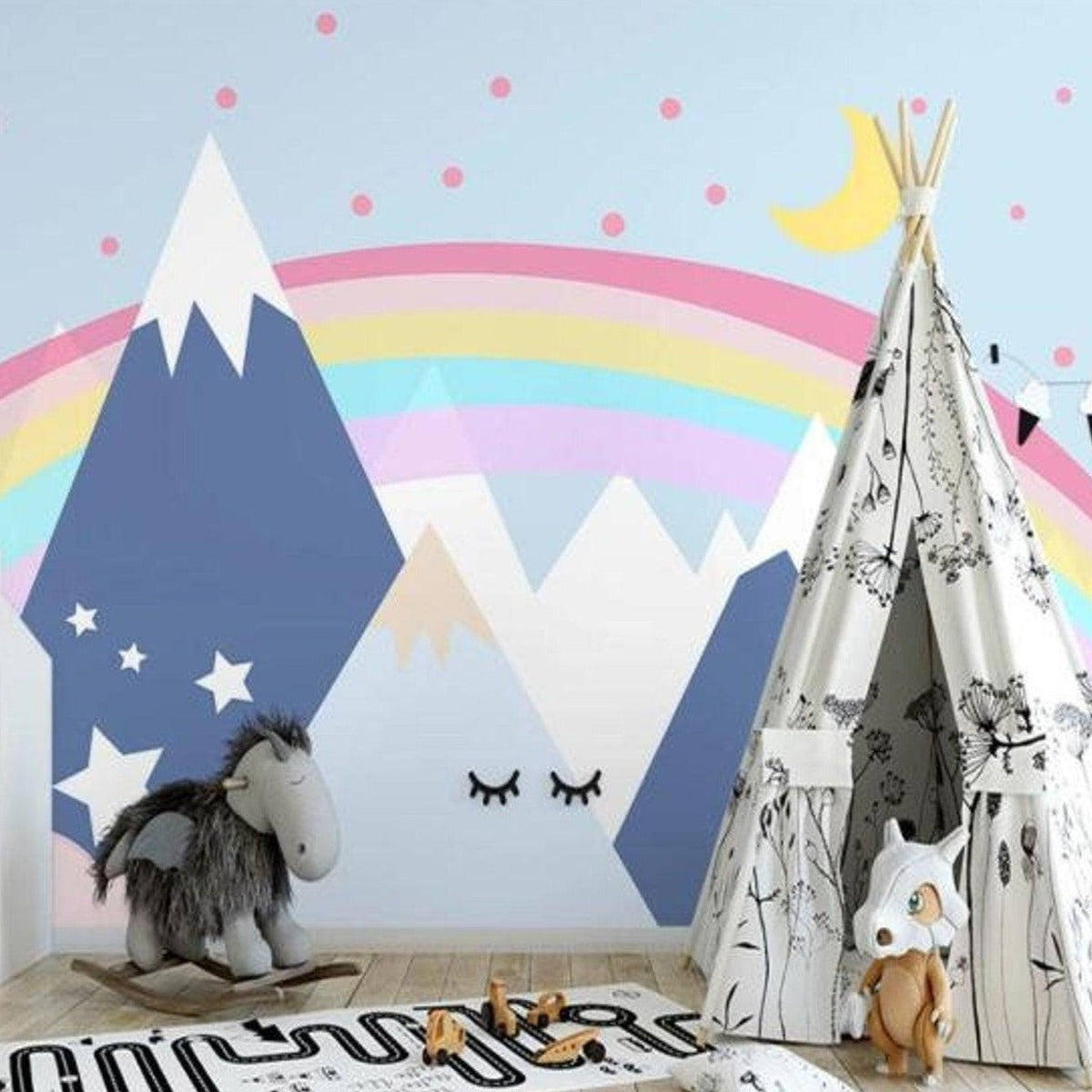 Enchanting Rainbow Peaks Baby Room Wallpaper-ChandeliersDecor