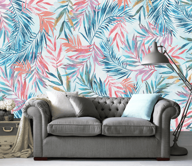 Exotic Watercolour Design Leaves Wallpaper Mural-ChandeliersDecor.com