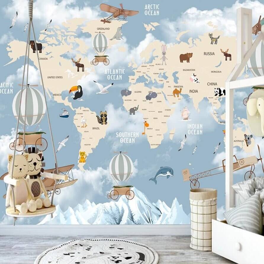Explorers' World Map Peel and Stick Wallpaper-ChandeliersDecor.com