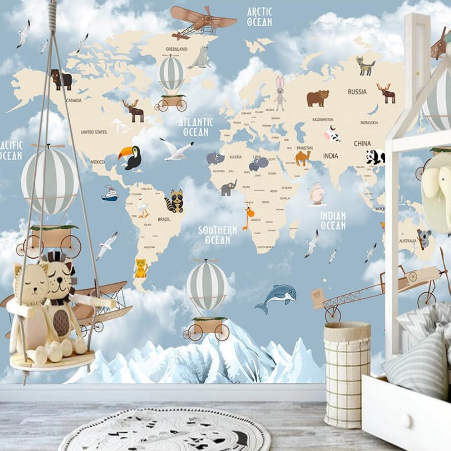 Explorers' World Map Peel and Stick Wallpaper-ChandeliersDecor