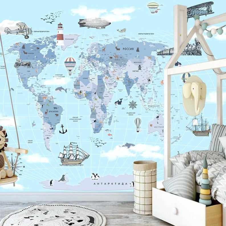 Exploring Animal Kingdom World Map Wallpaper-ChandeliersDecor