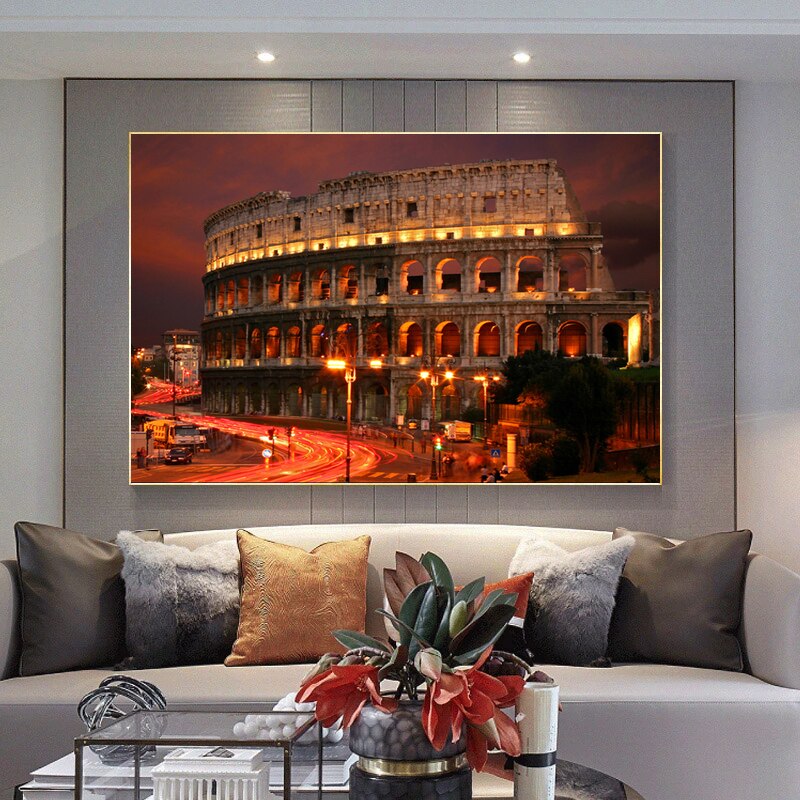 Famous Building Poster Rome Colosseum Canvas Wall Art-ChandeliersDecor