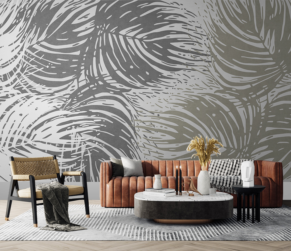 Fern Leaf Retro Theme - Tropical Wallpaper Mural-ChandeliersDecor