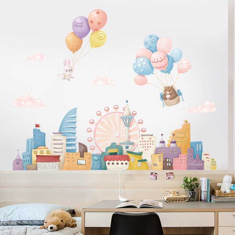 Ferris Wheel City Animal Wall Decal | Full City Tour Wall Sticker