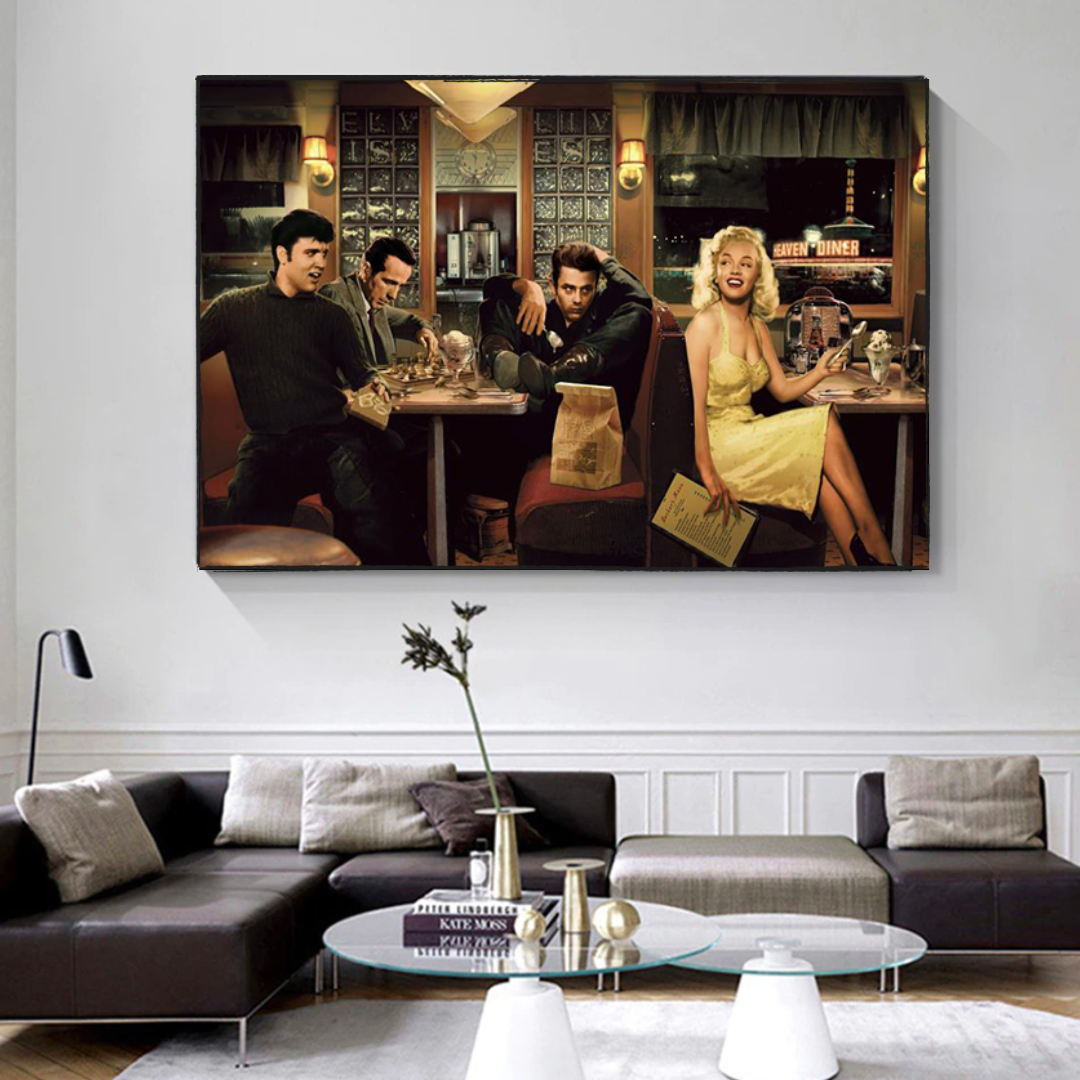 Find Marilyn Poster: James Dean, Elvis at the Diner-ChandeliersDecor