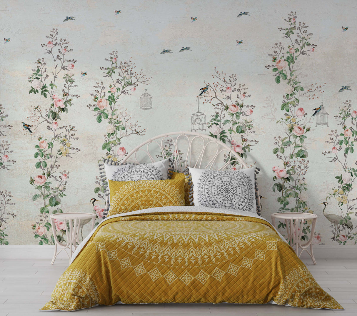 Floral Birds Wallpaper Mural: Stunning Wall Décor-ChandeliersDecor