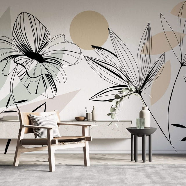 Floral Lines Wallpaper Mural - Enhance your Space-ChandeliersDecor.com