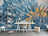 Floral Painting Blue & Gold Wallpaper Murals-ChandeliersDecor