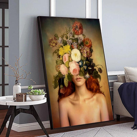 Flower Woman Canvas Wall Art - Head Design-ChandeliersDecor