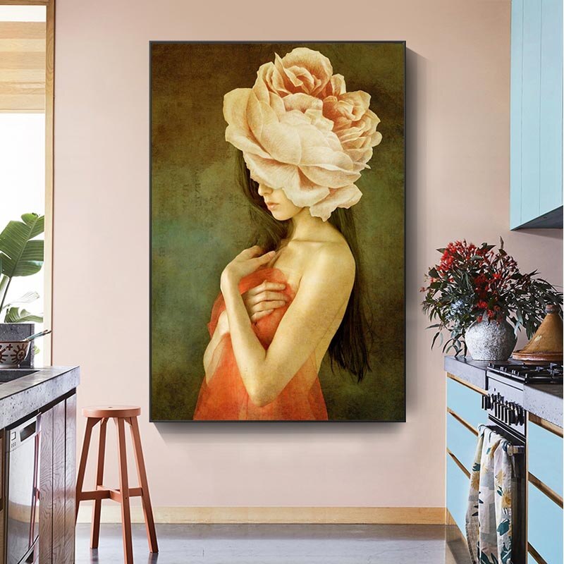 Flower Woman Canvas Wall Art - Head Design-ChandeliersDecor